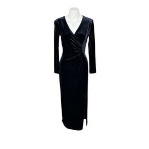 Signature by Robbie Bee vintage black long sleeve velvet evening dress size 4 pe